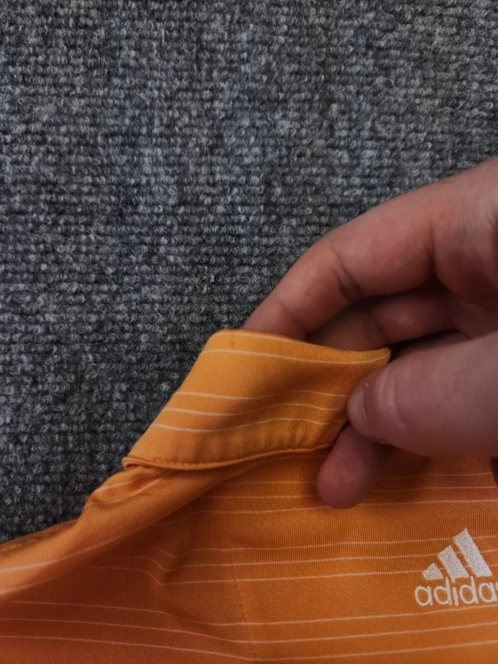 Adidas Climalite Adult Men Large Orange Striped Short Sleeve Golf Polo Polyester